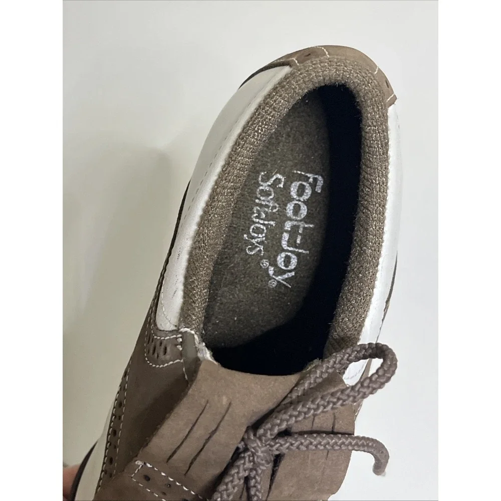 FOOTJOY SOFTJOY 98671 KILTIE SADDLE GOLF SHOES WOMENS SIZE 5W WHITE & BROWN